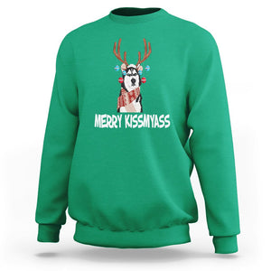 Christmas Sweatshirt Merry Kissmyasss Husky Reindeer Dog Lover TS09 Irish Green Printyourwear