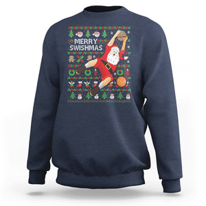 Christmas Sweatshirt Merry Swishmas Santa Baseketball Player TS09 Navy Printyourwear