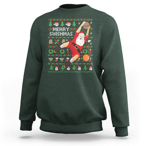 Christmas Sweatshirt Merry Swishmas Santa Baseketball Player TS09 Dark Forest Green Printyourwear