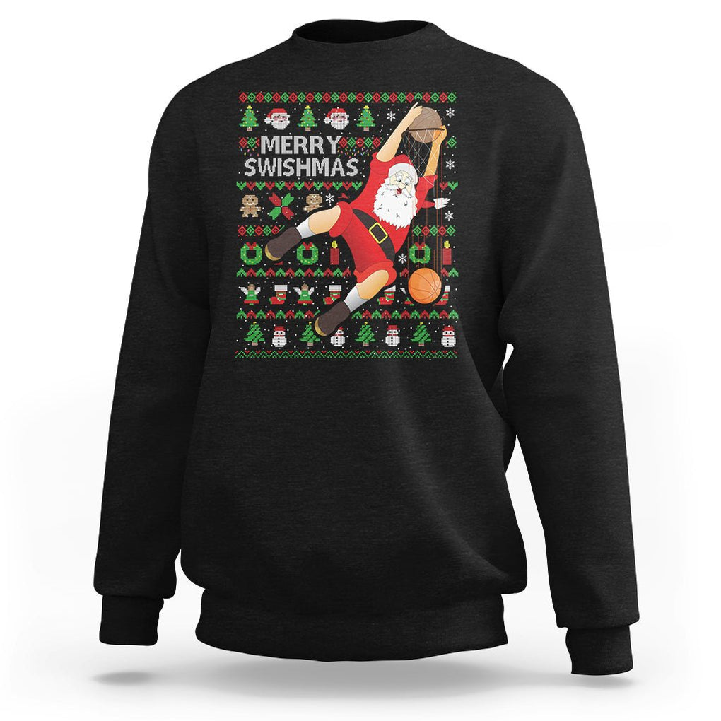 Christmas Sweatshirt Merry Swishmas Santa Baseketball Player TS09 Black Printyourwear