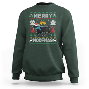 Christmas Sweatshirt Merry Woofmas Black Lab Dog Lover TS09 Dark Forest Green Printyourwear