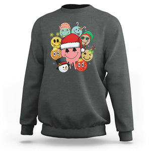 Christmas Sweatshirt Retro Groovy Xmas Tree Eye Face Reindeer Snowman Efl TS09 Dark Heather Printyourwear