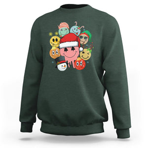 Christmas Sweatshirt Retro Groovy Xmas Tree Eye Face Reindeer Snowman Efl TS09 Dark Forest Green Printyourwear