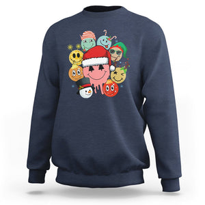 Christmas Sweatshirt Retro Groovy Xmas Tree Eye Face Reindeer Snowman Efl TS09 Navy Printyourwear