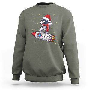 Christmas Sweatshirt Santa Astronaut Dabbing Space Rocket Xmas Light TS09 Military Green Printyourwear