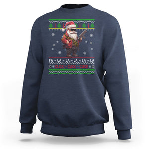 Christmas Sweatshirt Santa Claus Gun Click Click Sing Fa La La La TS09 Navy Printyourwear