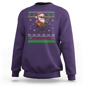 Christmas Sweatshirt Santa Claus Gun Click Click Sing Fa La La La TS09 Purple Printyourwear