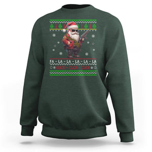 Christmas Sweatshirt Santa Claus Gun Click Click Sing Fa La La La TS09 Dark Forest Green Printyourwear