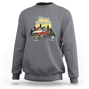 Christmas Sweatshirt Santa Riding Motorcycle Biker City At Night Holiday TS09 Charcoal Printyourwear