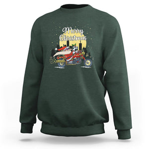 Christmas Sweatshirt Santa Riding Motorcycle Biker City At Night Holiday TS09 Dark Forest Green Printyourwear