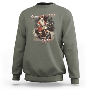 Christmas Sweatshirt Santa's Little Rebel Rinding Motorcycle Vintage Xmas TS09 Military Green Printyourwear