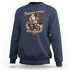 Christmas Sweatshirt Santa's Little Rebel Rinding Motorcycle Vintage Xmas TS09 Navy Printyourwear