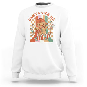 Christmas Sweatshirt Skateboarding Gingerbread Boy Can't Catch Me TS09 White Printyourwear