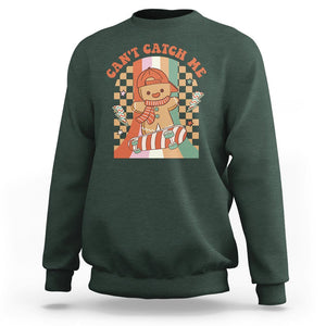 Christmas Sweatshirt Skateboarding Gingerbread Boy Can't Catch Me TS09 Dark Forest Green Printyourwear