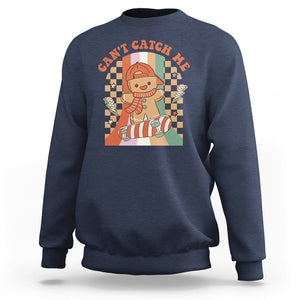 Christmas Sweatshirt Skateboarding Gingerbread Boy Can't Catch Me TS09 Navy Printyourwear