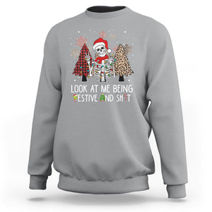 Christmas Sweatshirt Skeleton Look At Me Being Festival And Shit Leopard Xmas Tree TS09 Sport Gray Printyourwear