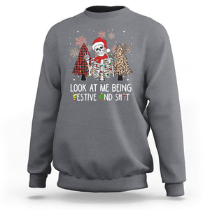 Christmas Sweatshirt Skeleton Look At Me Being Festival And Shit Leopard Xmas Tree TS09 Charcoal Printyourwear