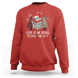 Christmas Sweatshirt Skeleton Look At Me Being Festival And Shit Leopard Xmas Tree TS09 Red Printyourwear