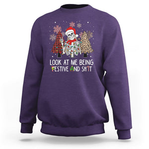 Christmas Sweatshirt Skeleton Look At Me Being Festival And Shit Leopard Xmas Tree TS09 Purple Printyourwear