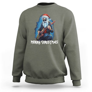 Christmas Sweatshirt Sleigher Hail Santa Rock Electric Guitar Cool Xmas TS09 Military Green Printyourwear