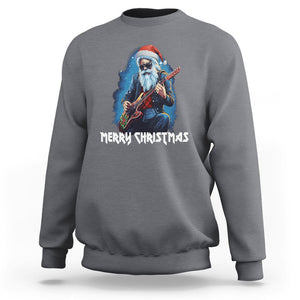 Christmas Sweatshirt Sleigher Hail Santa Rock Electric Guitar Cool Xmas TS09 Charcoal Printyourwear