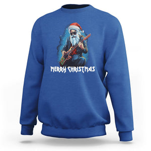 Christmas Sweatshirt Sleigher Hail Santa Rock Electric Guitar Cool Xmas TS09 Royal Blue Printyourwear