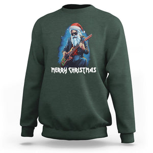 Christmas Sweatshirt Sleigher Hail Santa Rock Electric Guitar Cool Xmas TS09 Dark Forest Green Printyourwear