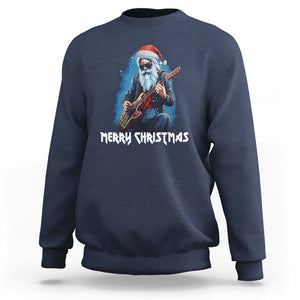 Christmas Sweatshirt Sleigher Hail Santa Rock Electric Guitar Cool Xmas TS09 Navy Printyourwear