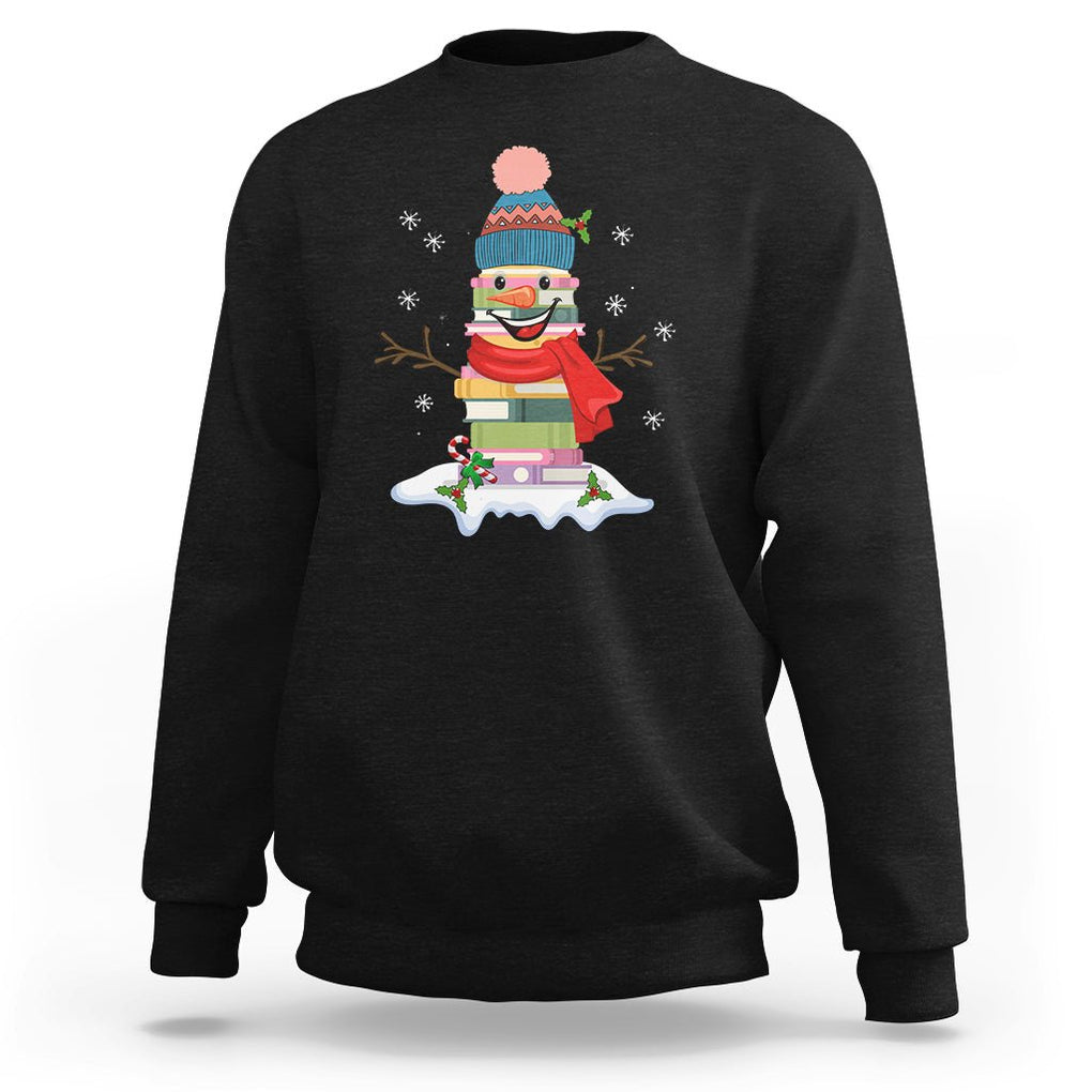 Christmas Sweatshirt Snowman Library Book Stack Winter Librarian TS09 Sky Printyourwear