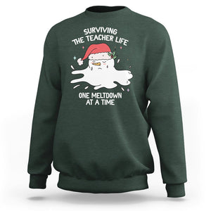 Christmas Sweatshirt Surviving The Teacher Life One Meltdown At A Time TS09 Dark Forest Green Printyourwear