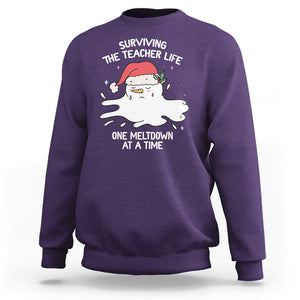 Christmas Sweatshirt Surviving The Teacher Life One Meltdown At A Time TS09 Purple Printyourwear