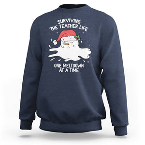 Christmas Sweatshirt Surviving The Teacher Life One Meltdown At A Time TS09 Navy Printyourwear