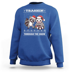 Christmas Sweatshirt Trashin Through The Snow Garbage Gang Opossum Raccoon Santa Hat TS09 Royal Blue Printyourwear