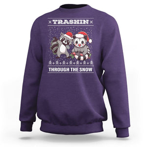 Christmas Sweatshirt Trashin Through The Snow Garbage Gang Opossum Raccoon Santa Hat TS09 Purple Printyourwear