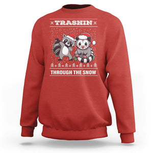 Christmas Sweatshirt Trashin Through The Snow Garbage Gang Opossum Raccoon Santa Hat TS09 Red Printyourwear