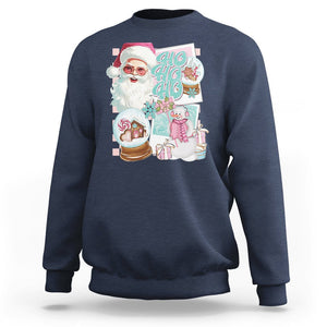 Christmas Sweatshirt Vintage Pink Santa Claus Ho Ho Ho TS09 Navy Printyourwear