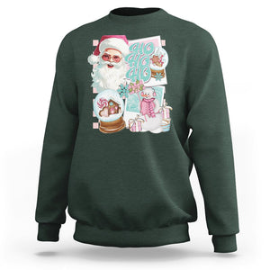 Christmas Sweatshirt Vintage Pink Santa Claus Ho Ho Ho TS09 Dark Forest Green Printyourwear