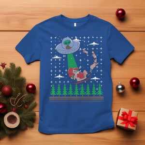 Christmas T Shirt Alien Invasion Space UFO Catch Santa TS09 Royal Blue Printyourwear