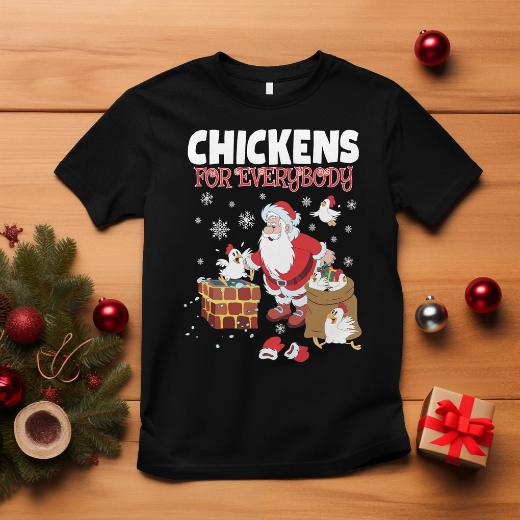 Christmas T Shirt Chickens For Everybody Santa Present Chimney TS09 Black Printyourwear