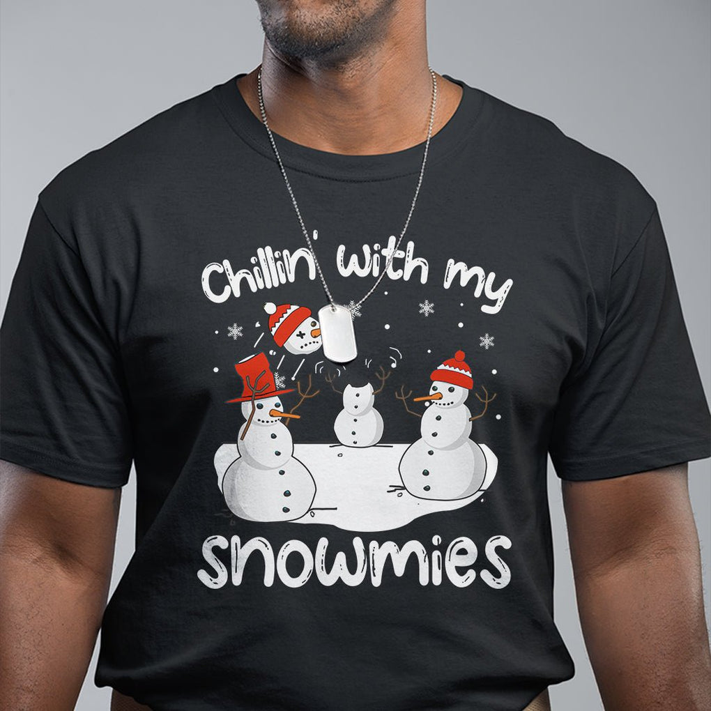 Christmas T Shirt Chillin With My Snowmies Funny Snowman Friendship TS09 Dark Heather Printyourwear