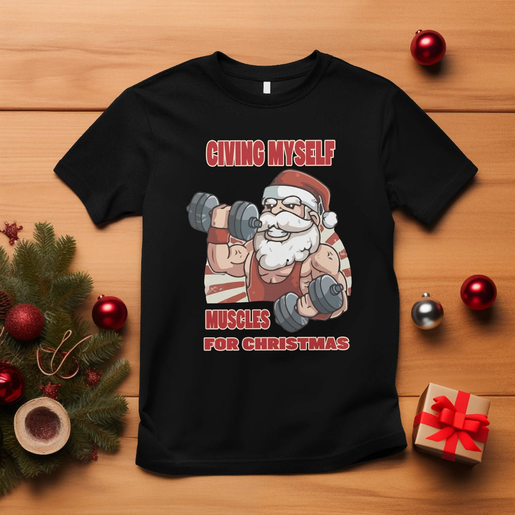 Christmas T Shirt Civing Muscles Santa Weightlifting Gymer TS09 Black Printyourwear