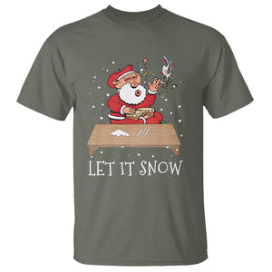 Christmas T Shirt Cocaine Let It Snow Ugly Santa Snorting TS09 Military Green Printyourwear