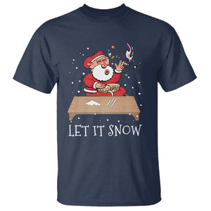 Christmas T Shirt Cocaine Let It Snow Ugly Santa Snorting TS09 Navy Printyourwear