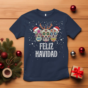 Christmas T Shirt Feliz Navidad Mexican Sugar Skulls Reindeer Santa TS09 Navy Printyourwear