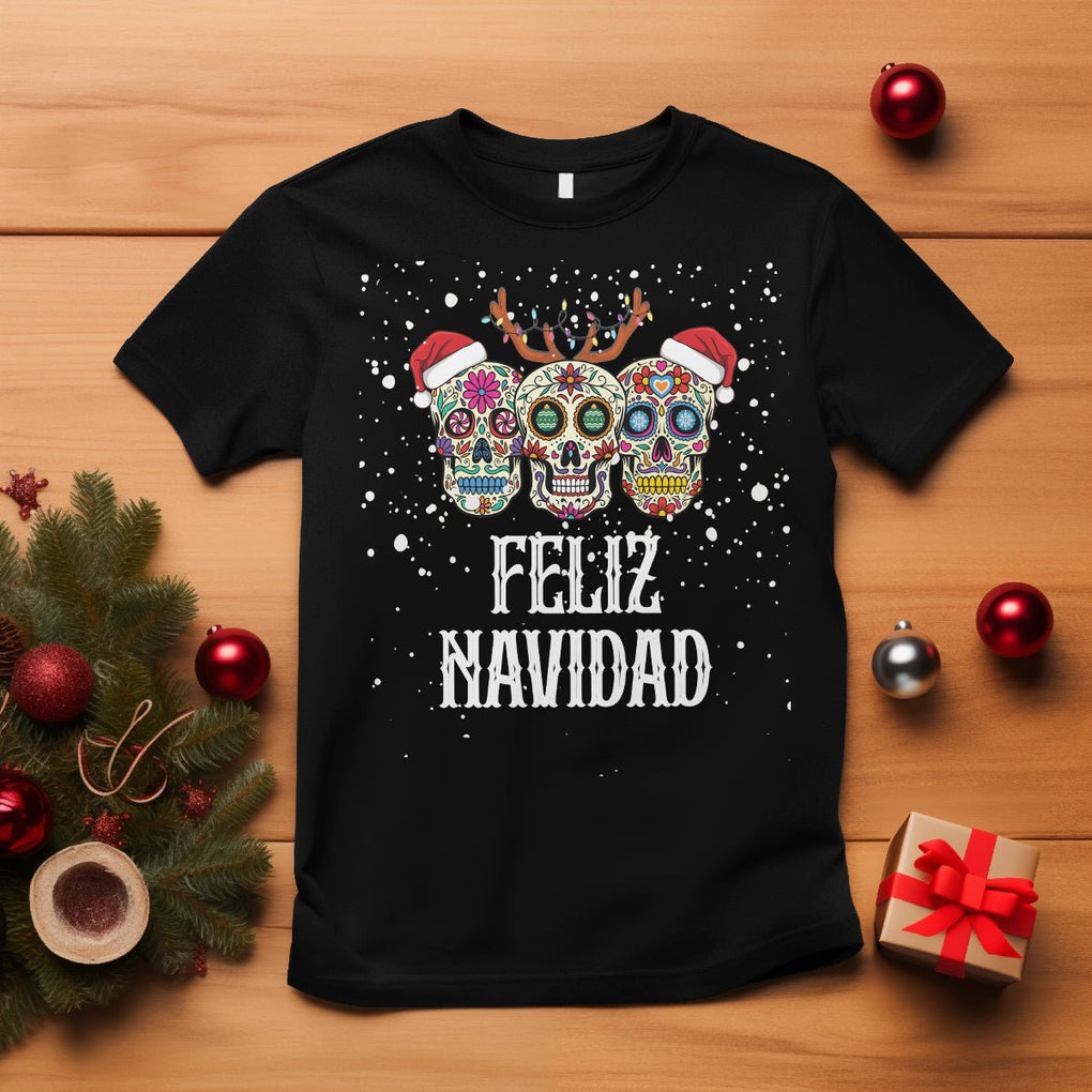 Christmas T Shirt Feliz Navidad Mexican Sugar Skulls Reindeer Santa TS09 Black Printyourwear