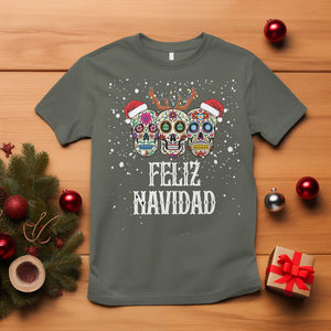 Christmas T Shirt Feliz Navidad Mexican Sugar Skulls Reindeer Santa TS09 Military Green Printyourwear