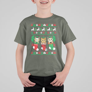 Christmas T Shirt For Kid Cute Cat In Sock Merry Catmas TS09 Printyourwear