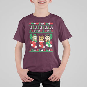 Christmas T Shirt For Kid Cute Cat In Sock Merry Catmas TS09 Printyourwear