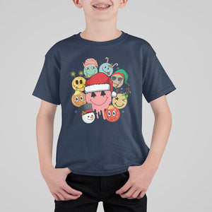 Christmas T Shirt For Kid Retro Groovy Xmas Tree Eye Face Reindeer Snowman Efl TS09 Navy Printyourwear