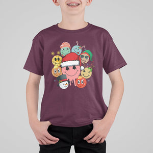 Christmas T Shirt For Kid Retro Groovy Xmas Tree Eye Face Reindeer Snowman Efl TS09 Maroon Printyourwear